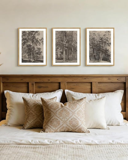 PHOPAGO Vintage Tree Framed Wall Art Retro Forest Wall Decor Nature Wilderness Sketch Paints Modern Bedroom Living Room Decor - 11x14in Natural Framed
