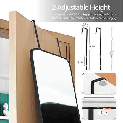 SCWF-GZ 57x20 Door Hanging Full Length Mirror, Floor (Height 5.7ft just Body in 1.3ft) or Wall Mounted Metal Frame Rectangle Dressing Mirrors for Bedroom Bathroom Living Room 57 inch Black