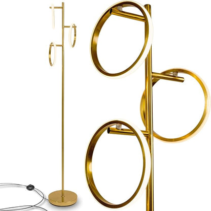 Ozarke Neo Modern Floor Lamp - Mid Century Minimalist Decor Stand Light for Living Room, Bedroom & Home Office, Dimmable Contemporary Tall Lighting with 3 LED Lights - Warm 27000K (Gold)