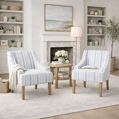 HomePop Swoop Arm Accent Chair, Ivory Stripe