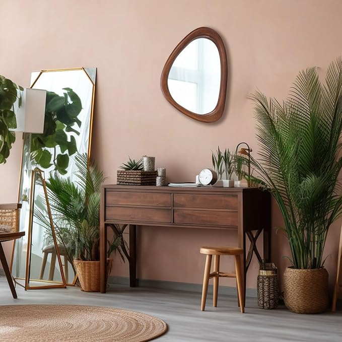 MAGFLERUM Asymmetrical Mirror Set of 2, 15 * 10 inch Irregular Wall Mirror, Small Wood Mirror, Hanging Vertically and Horizontally. Mirrors for Wall Decor (Black Walnut)
