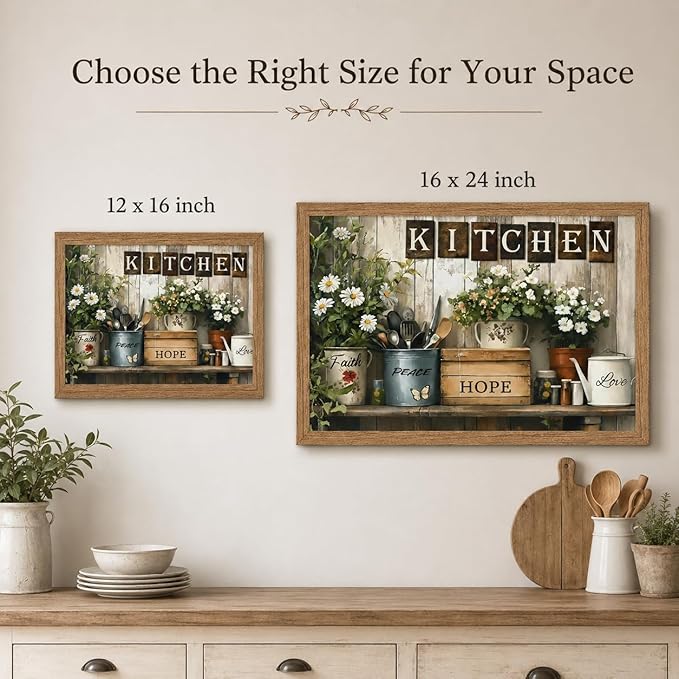 Framed Rustic Kitchen Wall Art Inspirational Kitchen Painting Picture Decor Country Daisy Poster Print Artwork for Restaurant Home Decoration
