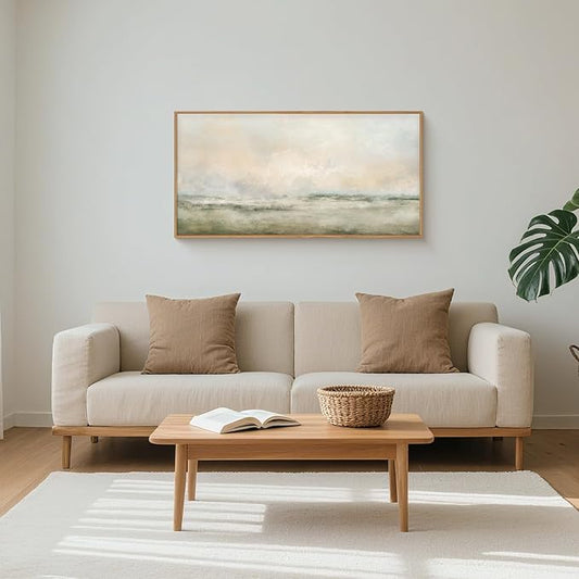 Abstract Natural Landscape Framed Canvas Wall Art Set, Watercolor Tan Green Beige Wall Decor, Minimalist Neutral Modern Scenery Artwork for Living Room, Bedroom,Farmhouse- 40"x20"x1