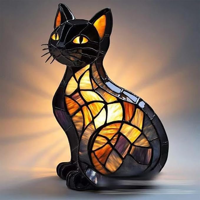 New Series Cat Desk Lamp, Lamps for Night Stands, Stained Resin Art Tabletop Light, Cute Pet Cats Themed Led Table Lamps, Creative Animals Table Lamp, Fun Gift for Cat Lovers (B)