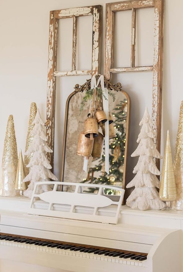 Large Vintage Gold Cow Bells for Rustic Christmas Decor Hanging Bells on Rope Set of 3 Harmony Cow Bells Vintage Handmade Rustic Lucky (Set of 3, 6,8,10 inches)