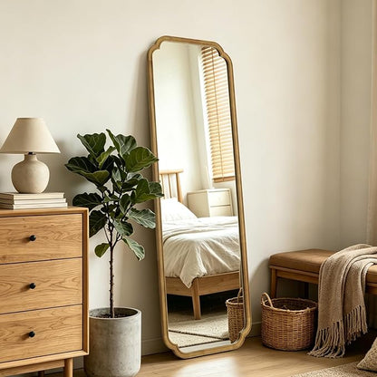 WallBeyond Full Length Mirror Wall Mounted 65"x22", Rustic Wooden Frame Floor Mirror, Large Full Body Mirror for Bedroom, Leaning or Hanging Against Wall, Natural Solid Wood