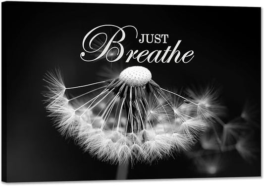 SKASNFAI Zen Wall Art Just Breathe Canvas Picture Positive Inspirational Dandelion Framed Artwork Poster Mental Health Office Pictures Wall Decor for Bathroom (28L x 44W)