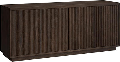 Henn&Hart Fluted TV Stand for TVs up to 65" with 2 Concealed Ribbed Storage Cabinets and Adjustable Shelves for Living Room, Family Room, or Office, Rich Brown