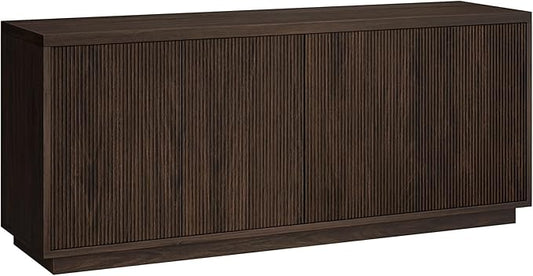 Henn&Hart Fluted TV Stand for TVs up to 65" with 2 Concealed Ribbed Storage Cabinets and Adjustable Shelves for Living Room, Family Room, or Office, Rich Brown