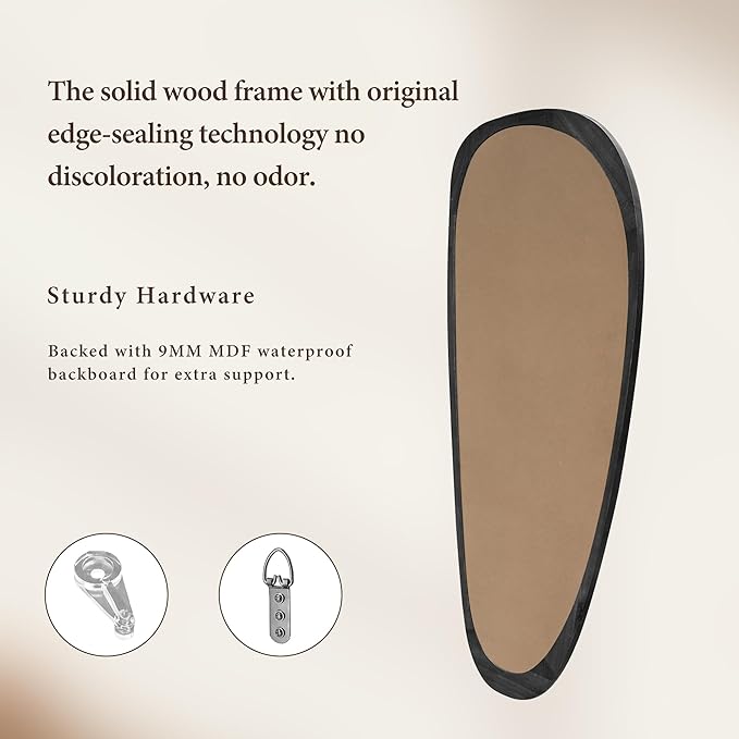 60''x22'' Asymmetrical Mirror with Black Wood Frame, Small Irregular Wavy Wall Mirror, Odd Shaped Mid Century Modern Mirror Decor for Bedroom Living Room Entryway Hall