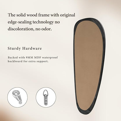 48''x22'' Asymmetrical Mirror with Wood Frame Black, Small Irregular Wall Mirror Odd Shaped, Mid Century Modern Mirror Decor for Bedroom Living Room Entryway Hall
