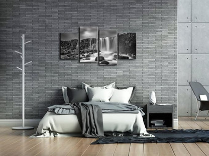 Pyradecor 4 panels Black and White Rocky Waterfall Pictures Paintings on Canvas Wall Art Prints for Wall Decor Living Room Modern Grace Landscape Sea Beach Giclee Canvas Print Artwork Home Decorations