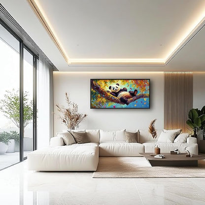 Panda Large Wall Art for Living Room Autumn Nature Tree Fall Decor Funny Animal Pictures Canvas Prints Extra Large Framed Artwork Oversized Painting for Modern Home Bedroom Kitchen 30"x60"
