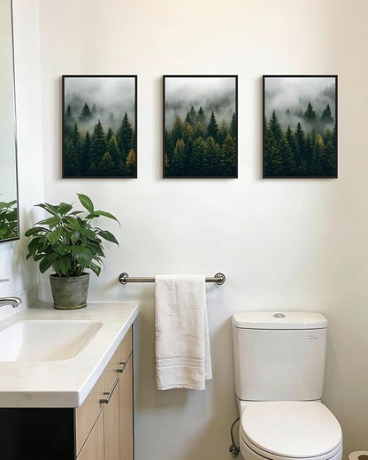 Drsoum Fog Pine Tree Landscape Wall Art Framed Nature Misty Nordic Forests Prints Morden Farmhouse Rustic Artwork Hallway Bathroom Ready to Hang 11x14in Black Framed