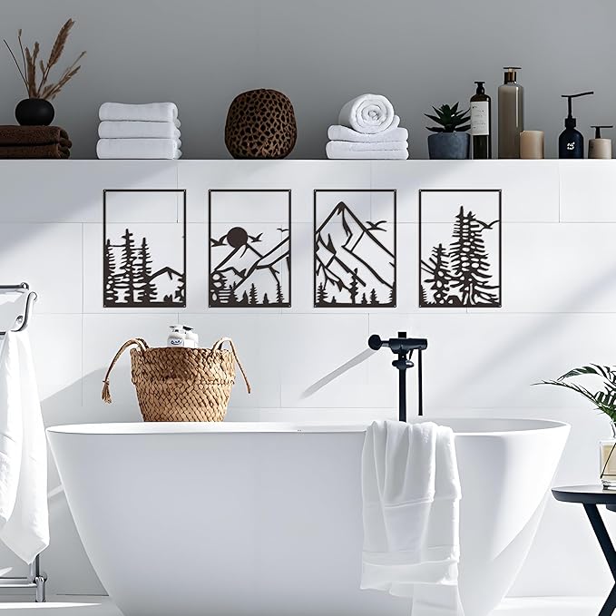 DICYWUDI Black Metal 47.24 x 15.7 inch Mountain Wall Decor – Minimalist Wall Art for or Indoor Kitchen Bathroom Bedroom Living Room Dining Room