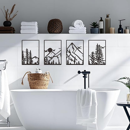 DICYWUDI Black Metal 47.24 x 15.7 inch Mountain Wall Decor – Minimalist Wall Art for or Indoor Kitchen Bathroom Bedroom Living Room Dining Room