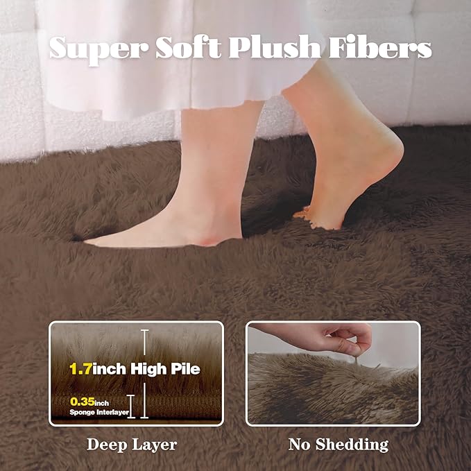 5x8 Area Rug for Living Room: Fluffy Shag Soft Washable Rugs Fuzzy Plush Indoor Carpet for Bedroom Nursery Playroom Dorm Kids Girls Boys Room (Coffee, 5'x8')