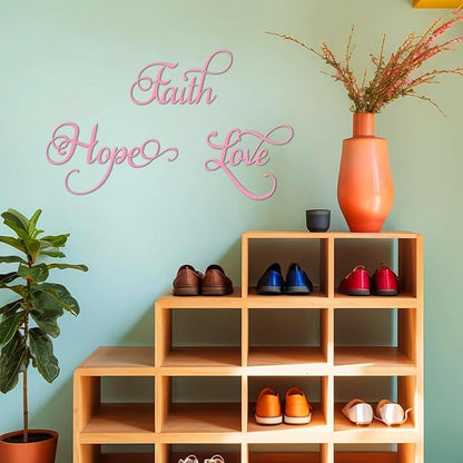 ESTART Faith Hope Love 3 Pieces Metal Wall Decor Inspirational Pink Letter Sign Wall Art Rustic Vintage Farmhouse Word Metal Sign Family Wall Decor for Home Bedroom Living Room (Pink)