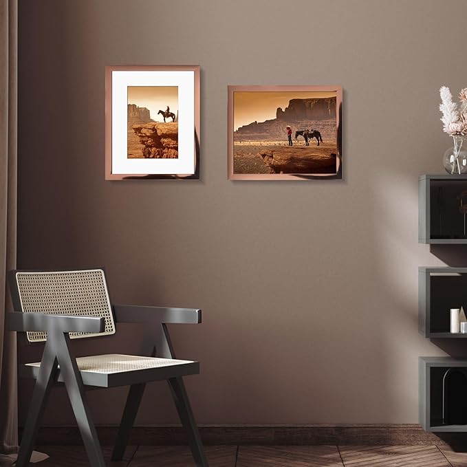 8x10 Picture Frame Set of 6 Rose gold with Plexiglass, Display Pictures 5x7 with Mat or 8x10 Without Mat for Tabletop Display and Wall Mounting