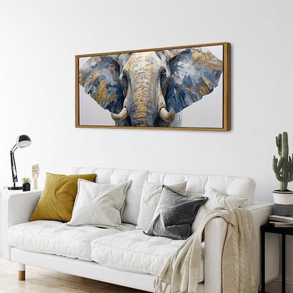 Abstract Gold Elephant Wall Art Framed Canvas Prints Bedroom Picture Above Kids Room Decor Wild Animal Painting African Animals Poster Modern Artwork for Office Living Room Home Decoration 24x48