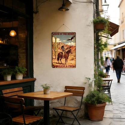 CowGirl Metal Sign CowGirl Queen Of The Desert Fearless Free Metal Poster Home Club Man Cave Sign 16x12 Inch