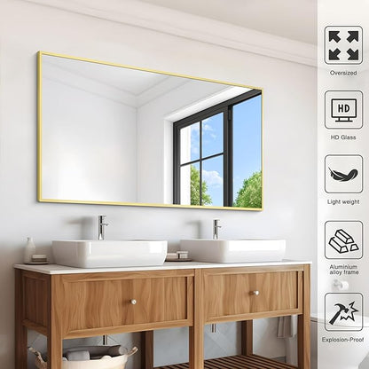 COFENY Gold Bathroom Mirror for Wall, 30x48 Inch Rectangle Mirrors with Metal Frame, Modern Vanity Wall Mirror Decor for Bathroom Living Room, Entryway Hangs Horizontal or Vertical