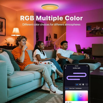 Smart LED Ceiling Light Flush Mount,12inch RGB Ceiling Light Fixture with Remote Control,Dimmable 3000K-6500K,Night Light 2000K,Memory Function,Compatible with Alexa,Google,Tuya