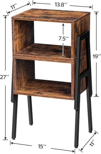 HOOBRO Small Nightstands Set of 2, Stackable End Tables, Side Tables, Bedside Tables with Open Storage Shelf, for Small Spaces, Bedroom, Living Room, Rustic Brown BF38BZP201