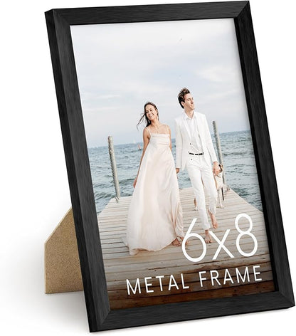 HAUS AND HUES 6x8 Black Metal Picture Frame - Features Premium Aluminum, Vertical Hanging & Easel Back, Shatterproof Plexiglass - Ideal for Home, Room, Office (6x8 in, Black, Set of 1)