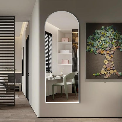 Rowjut Floor Mirror Arched Mirror Full Length 56"X20"Full Length Mirror can be Free Standing or Hanging on The Wall Used in Living Room Entrance Hall Corridor Room Bathroom etc （White