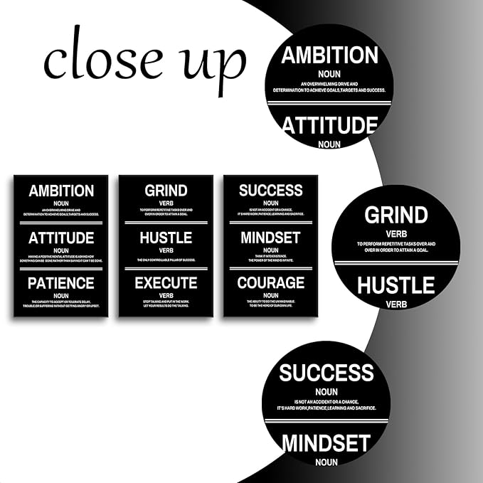 Inspirational Posters Ambition Execute Success Motivational Canvas Wall Art Inspiring Painting Prints Black Quotes Positive Picture for Living Room Bedroom Office Wall Decor Artwork [48''W x 24''H]