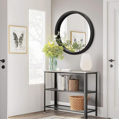 JJUUYOU Round Wall Mirror Circular Wall Mounted Mirror for Bathroom Large Circle Black Mirror for Decor Wooden Make up Mirror for Farmhouse Living Room Bedroom 20Inch