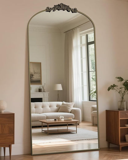 Antok Arched Full Length Mirror, 78"x38" Floor Mirror with Carved, Full Body Mirrors for HomeDecor, Standing/Halling Large Wall Mirror for Bedroom, Living Room, Cloakroom, Bronze, Retro Style