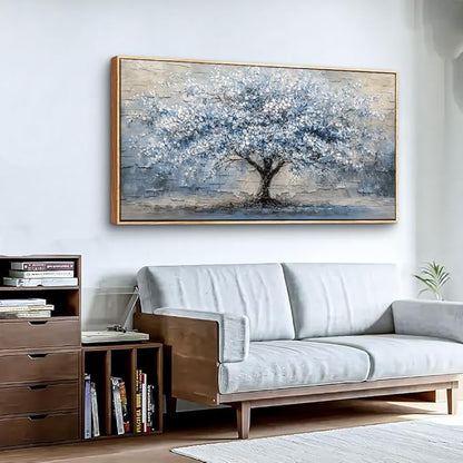 ZUITINGHUA Large Canvas Wall Art For Living Room Wood Framed Bedroom Wall Decorations Grayish Blue Tree Abstract Paintings Modern Office Decor Canvas Prints Artwork Home Decor Posters 30x60 In