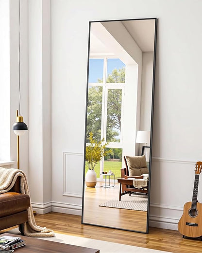 Suidia Full Length Mirror, 56"x14" Floor Standing Mirror Freestanding, Full Body Mirrors with Stand for Bedroom, Hanging Mounted for Living Room Cloakroom, Black, Rectangular Style