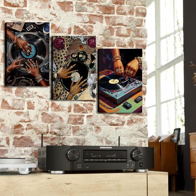 3Pcs Framed Hip-Hop Dj Wall Art Disc Players Canvas Printed Records Bedroom Prints Living Room Galleries Music Studio Posters Vintage Urban Art Aesthetic Decoration
