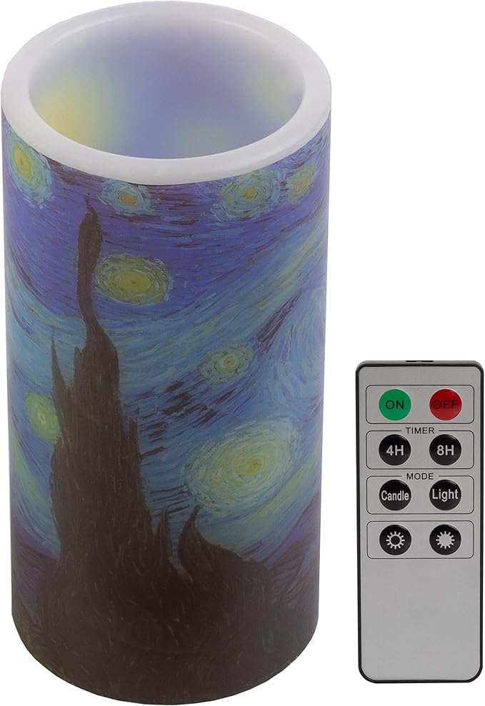 Lavish Home Flameless Candles -Van Gogh Starry Night Battery Operated Candles with Remote and Flickering Light for Home Décor