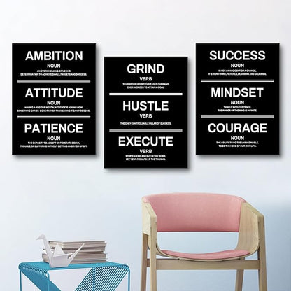 Ambition Hustle Mindset Motivational Canvas Wall Art Inspirational Entrepreneur Quotes Posters Positive Motto Pictures Artwork for Office Living Room Bedroom Home Decor Wooden Framed [36''W X 16''H]