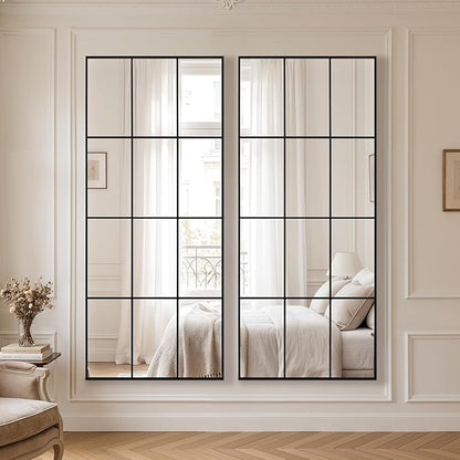 Anpark Windowpane Mirror Full Length 71""x30"" Wall Mounted Art Pane Mirror Farmhouse Decorative Floor Mirror Leaning Hanging Wall Mirror for Bedroom Living Room Entrance, Black
