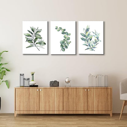 Green leaves Plants Canvas Wall Art for Living Room modern Bathroom Wall Decor for Bedroom Kitchen Home Decorations 3 panel Watercolor painting Canvas Prints Posters Artwork office mural Art works