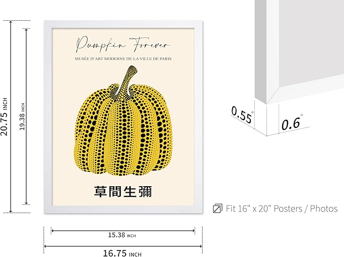 Poster Master Vintage Poster - Retro Pop Art Print - Gift for Artist, Friend - Pumpkin Forever, Black Dot, Modern, Abstract - Wall Decor for Home, Office, 16x20 White Framed
