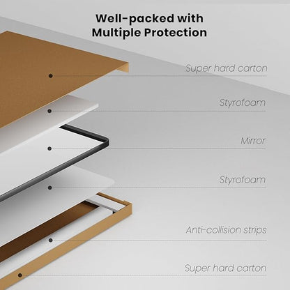 JISOSO Brushed Nickel Bathroom Mirror 38x38 Inch, Brushed Silver Metal Frame Mirror Wall Mounted, Rounded Bathroom Vanity Mirror, Tempered Glass, Anti-Rust, Horizontal/Vertical