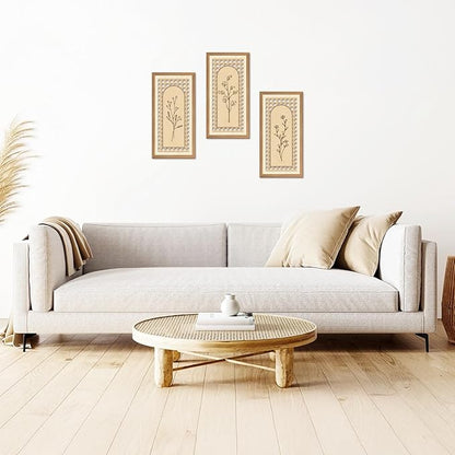 IARTTOP 3 Pcs Boho Arch Wood Wall Art 8x16 Inch Minimalist Hollow Rattan Botanical Floral Wall Decor Rustic Farmhouse Wooden Hanging Decor for Living Room Bedroom Office Home Decor