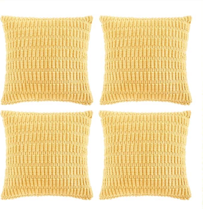 Fancy Homi 4 Packs Decorative Throw Pillow Covers for Living Room Couch Bed, Modern Farmhouse Boho Home Décor Accent Cushion Case, 18" x 18", Yellow
