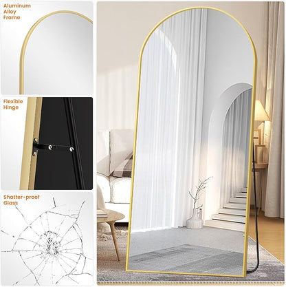 TRAHOME Full Length Arched Mirror, 75"x35" Standing Floor Full Body Mirror for Wall with Aluminum Alloy Frame for Bedroom, Living Room, Dressing Room(Gold)