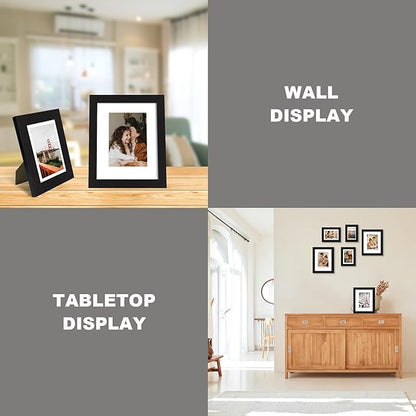 iRahmen 8x10 Picture Frame Set of 2, Black Wood Photo Frame with High Definition Real Glass, Display Pictures 5x7 with Mat or 8 x 10 without Mat for Tabletop or Wall Mounting