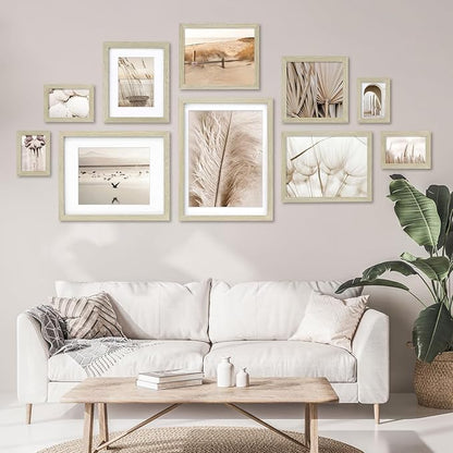 Egofine 8x8 Picture Frame 4PCS, Made of Solid Wood Covered by Plexiglass Display 4x4/6x6 with Mat or 8x8 without Mat, for Table Top Display and Wall Mounting Photo Frame, Distressed Wood Grain