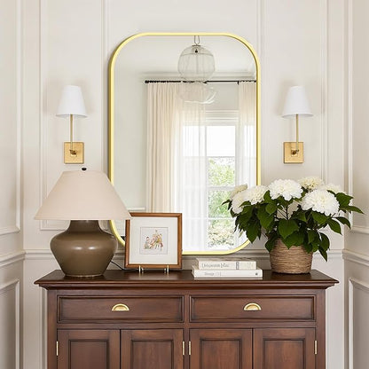 Bathroom Mirror for Wall, Gold Bathroom Vanity Mirror for Over Sink 24 x 36, HD Reflection Shatterproof Mirror for Living Room Bedroom Entryway, Metal Frame Rectangular Shape