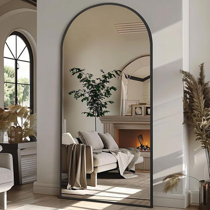 MirrMuse 76"X34" Large Arched Floor Mirror Full Length with Stand, Black Hanging or Leaning Standing Full Length Mirror for Bedroom Living Room Gym, Full Body Mirror Wall Mounted, Tempered Glass