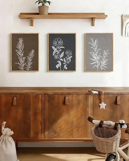 Drsoum Botanical Boho Vintage Flower Wall Art Framed Retro Floral Prints Wildflower Neutral Rustic Bohemain Artwork Kitchen Living Room Ready to Hang 11x14in Natural Framed